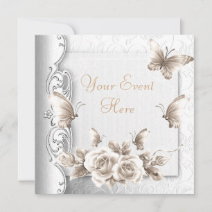 Elite Elegant Birthday Party Beige White Flowers Invitation