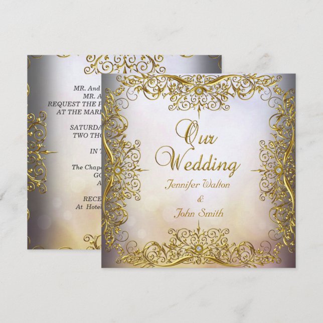 Elite Elegant Wedding Beige Gold Invitation (Front/Back)