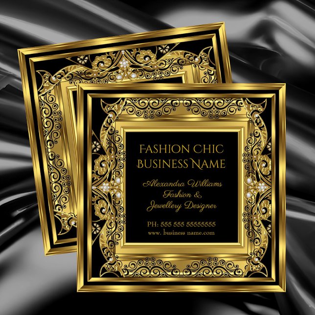 Elite Fashion Jewellery Designer Black Gold Jewels Square Business Card (Creator Uploaded)