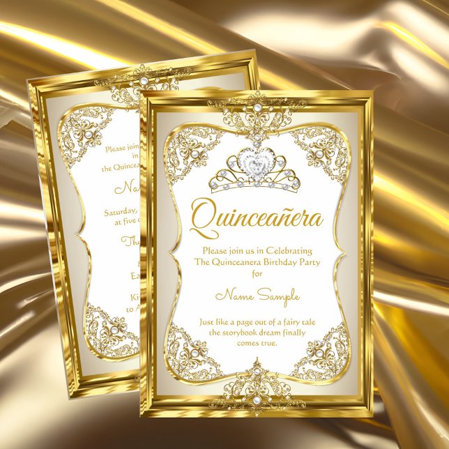 Elite Gold White beige Cream Princess Quinceanera Invitation (Creator Uploaded)