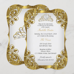 Elite Golden White Pearl Lace Tiara Birthday Party Invitation
