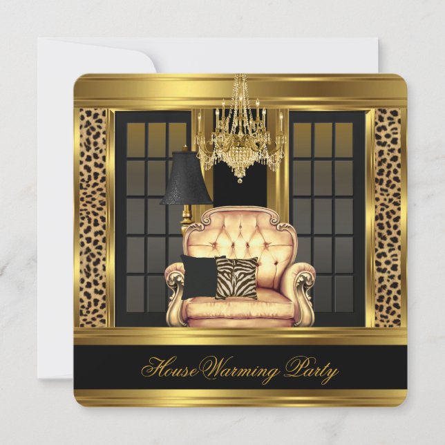 Elite Housewarming Party Chandelier Gold Chair Invitation (Front)