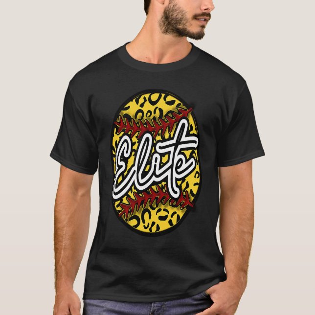 ELITE Leopard Cheetah Softball Team Trendy Cute Wo T-Shirt (Front)