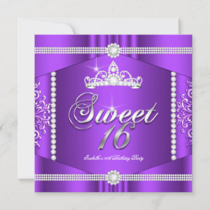 Elite Purple Lace Princess Sweet 16 Party Diamond Invitation