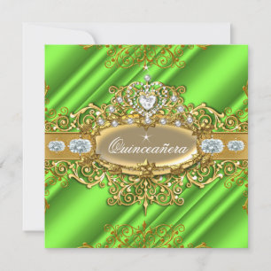 Elite Quinceanera Lime Green Silver Gold Party Invitation
