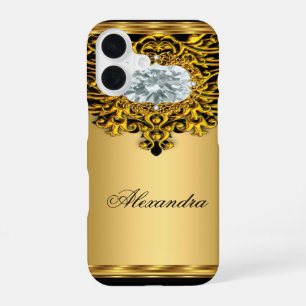 Elite Regal Gold Black Ornate Diamond Jewel 2 iPhone 16 Case