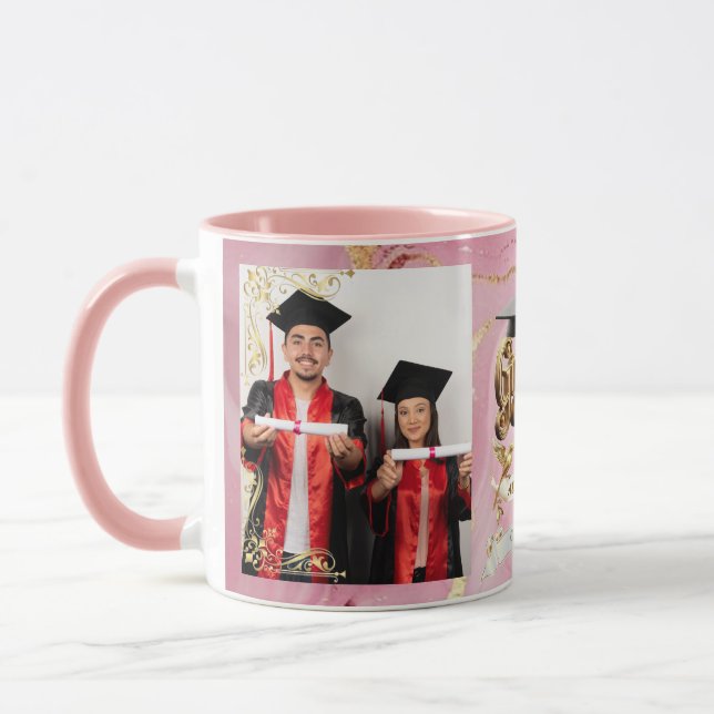 Elite Rose-Marble & Gold Personalised Graduation  Mug (Left)