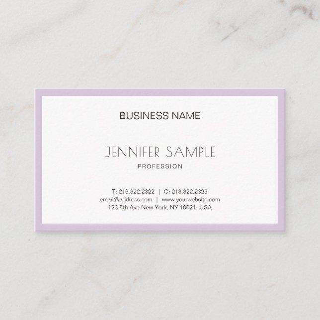 Elite Sleek Design Trendy Violet Purple Luxury Business Card (Front)