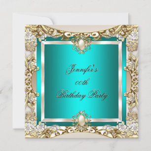 Elite Teal Cream Gold Pearl Birthday Party Invitation