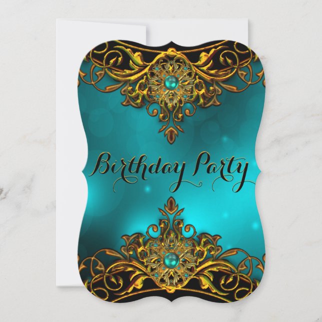Elite teal Jade Gold Pearl Elegant Birthday Party Invitation (Front)