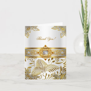 Elite Thank You Card Elegant White Damask Gold