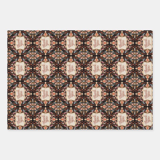 elite vintage style thank you  wrapping paper sheet (Front)