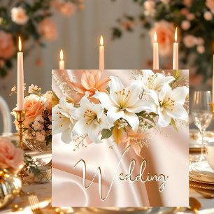 Elite Wedding floral Lilies White Peach Silk Invitation