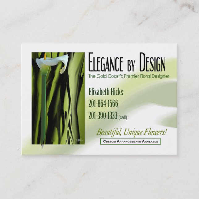 Eliz Hicks Elegance by Design chubby Business Card (Front)
