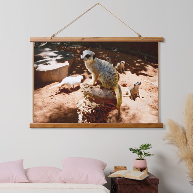 Eliza Queen Meerkat, Wood Topped Wall Hanging Hanging Tapestry (Bedroom)