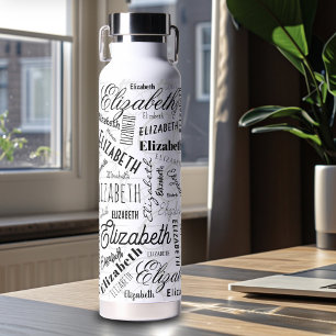 Elizabeth Black White Custom Name Water Bottle