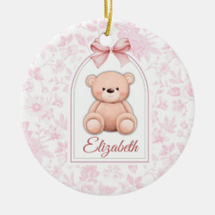 Elizabeth Custom Pink Teddy Bear Nursery Design Ceramic Ornament