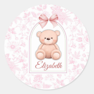 Elizabeth   Custom Pink Teddy Bear Nursery Design  Classic Round Sticker