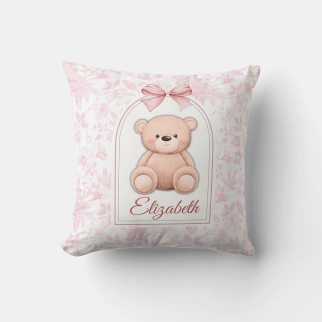 Elizabeth | Custom Pink Teddy Bear Nursery Design  Cushion (Front)