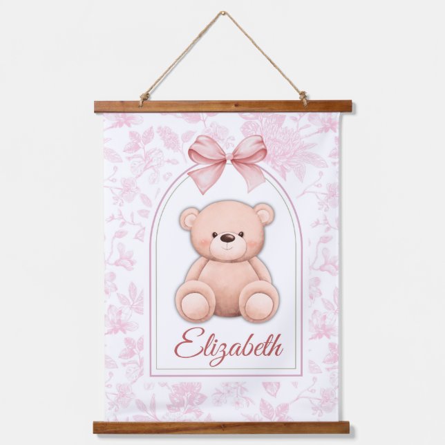 Elizabeth | Custom Pink Teddy Bear Nursery Design  Hanging Tapestry (Front)