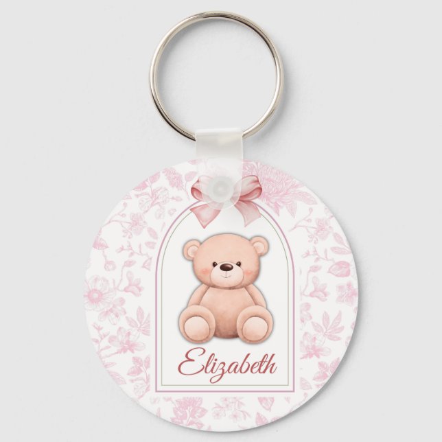 Elizabeth | Custom Pink Teddy Bear Nursery Design  Key Ring (Front)