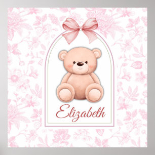 Elizabeth Custom Pink Teddy Bear Nursery Design Poster