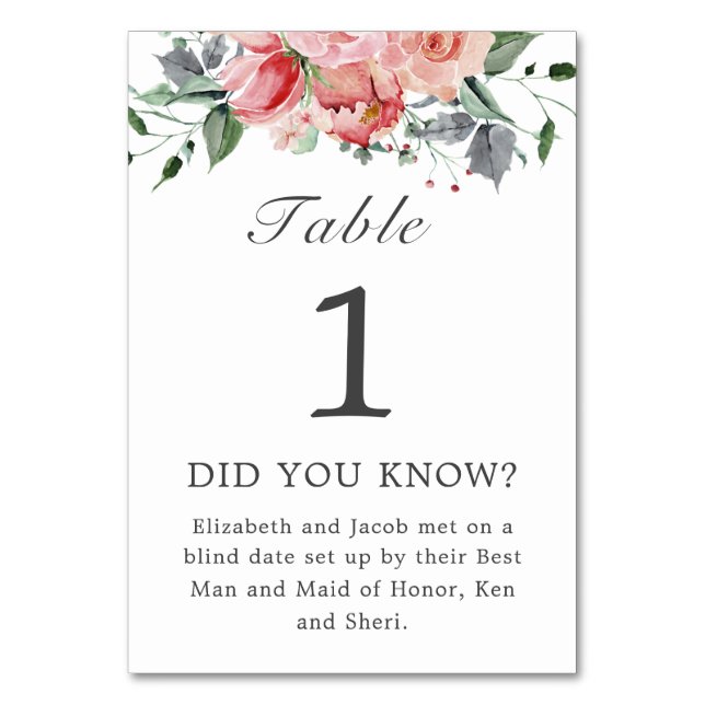 Elizabeth Did You Know Fun Fact Wedding Table Number (Front)