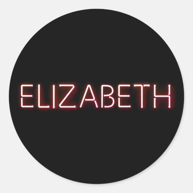 Elizabeth name in glowing neon lights classic round sticker (Front)