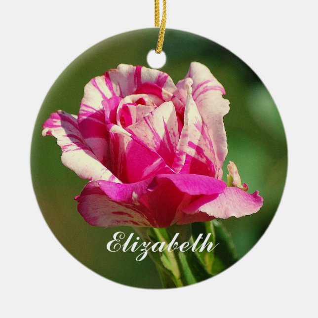 Elizabeth Peppermint Christmas Rose Ornament (Front)