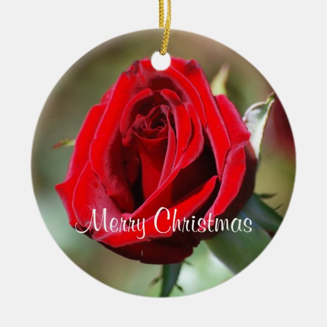Elizabeth Personalised Red Rose Ornament (Front)
