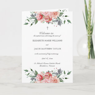 Elizabeth Pink Floral Full Mass Catholic Wedding Program
