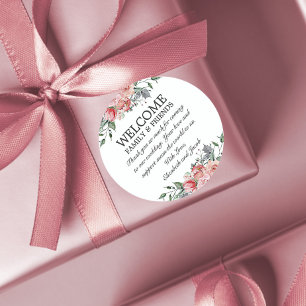 Elizabeth Pink Floral Wedding Welcome Bag  Classic Round Sticker