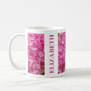 "Elizabeth" Pink Spring Hydrangea Floral Lettering Coffee Mug