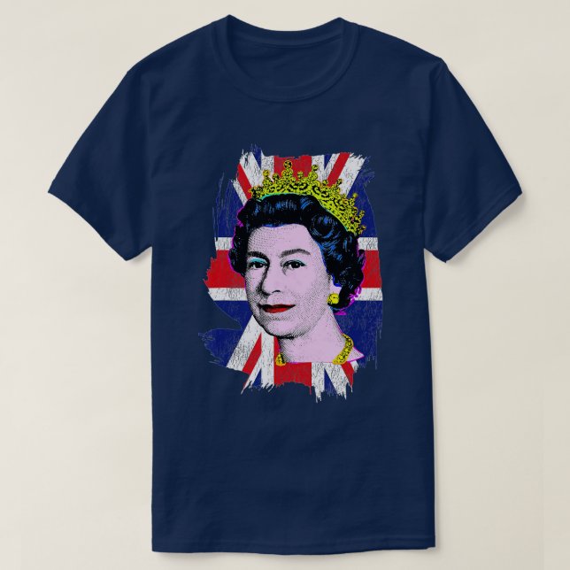 Elizabeth Portrait Pop Art Union Jack Flag Queen o T-Shirt (Design Front)
