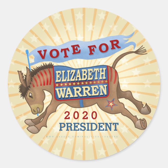 Elizabeth Warren President 2020 Democrat Donkey Classic Round Sticker (Front)