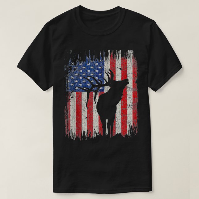 Elk American USA Flag Patriotic 4th Of July  T-Shirt (Design Front)