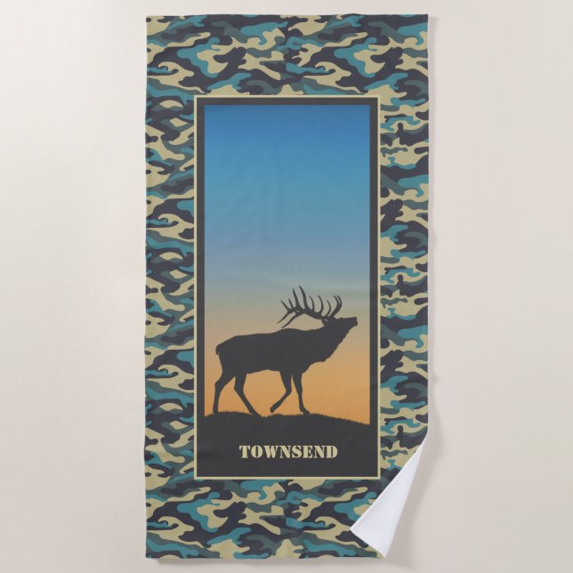 Elk and Camo Beach Towel (Front)