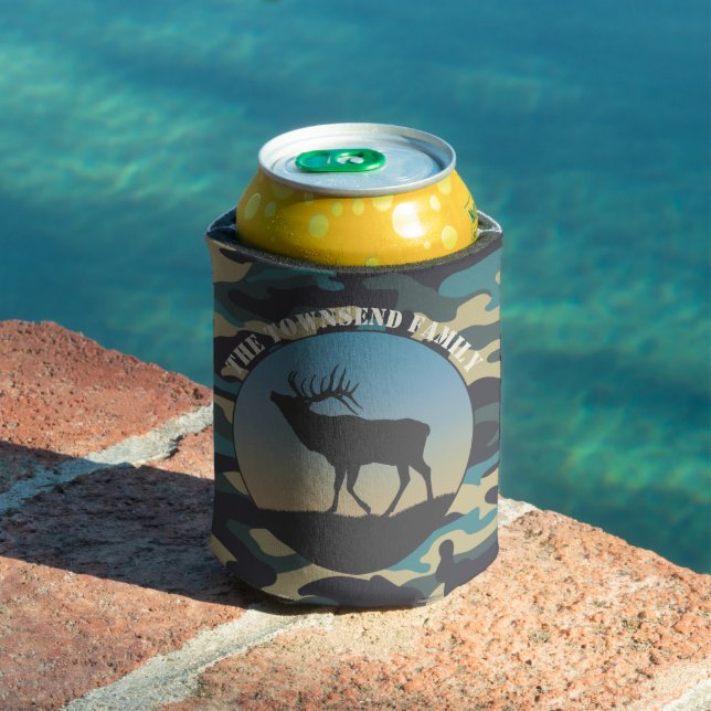 Elk and Camo Blue Can Cooler (In Situ Pool)