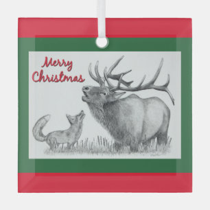 Elk and Fox for Christmas Glass Tree Decoration