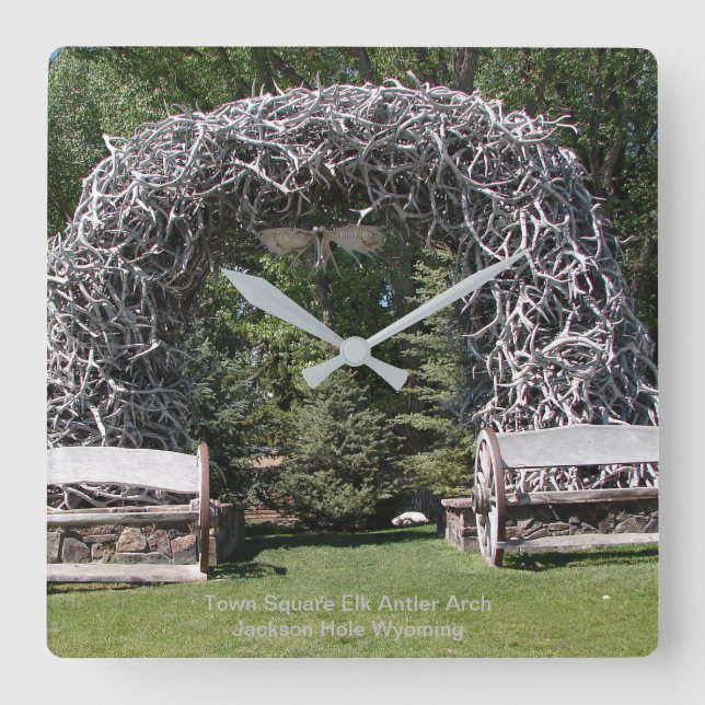 Elk Antler Archway in Jackson Hole, Wyoming Square Wall Clock (Front)