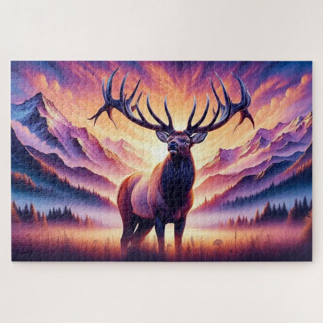 Elk at Sunrise, Mountains, Wildlife Jigsaw Puzzle (Horizontal)