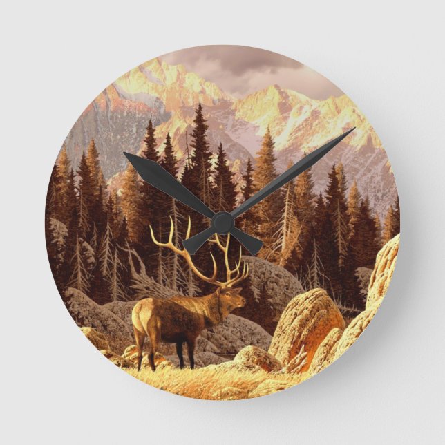 Elk Bull Round Clock (Front)