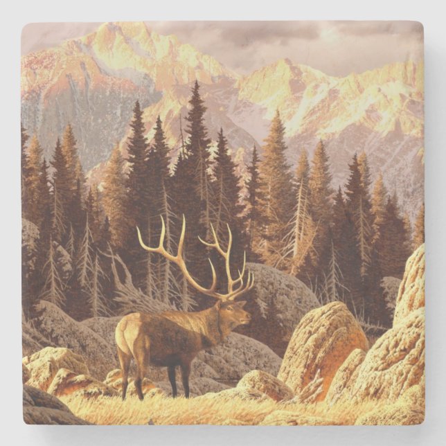 Elk Bull Stone Coaster (Front)