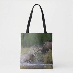Elk Bulls fighting, Yellowstone NP, Wyoming Tote Bag
