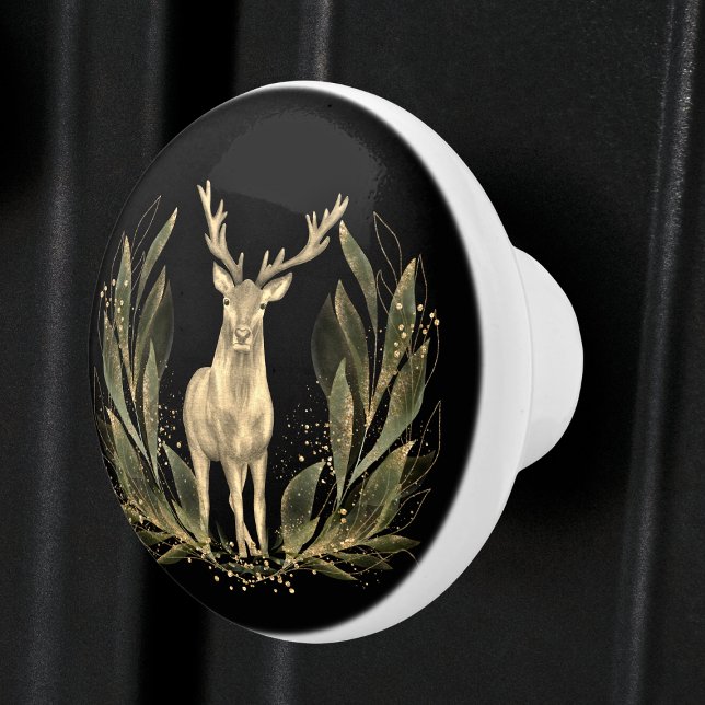 Elk Deer Black Gold Nature Watercolor Ceramic Knob (Creator Uploaded)