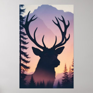 Elk Double Exposure Animal Nature Wilderness Wild Poster