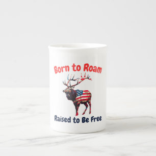 Elk Flag America Bone China Mug