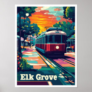Elk Grove California Vintage Travel Illustration Poster