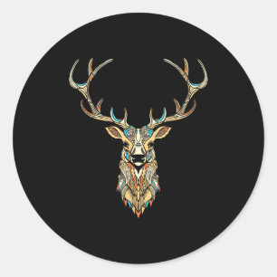 Elk Head _ Face Artistic Illustration Graphic  Classic Round Sticker