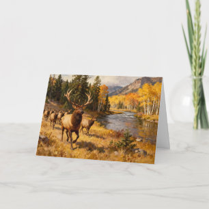 Elk Herd in Autumn Birthday Card